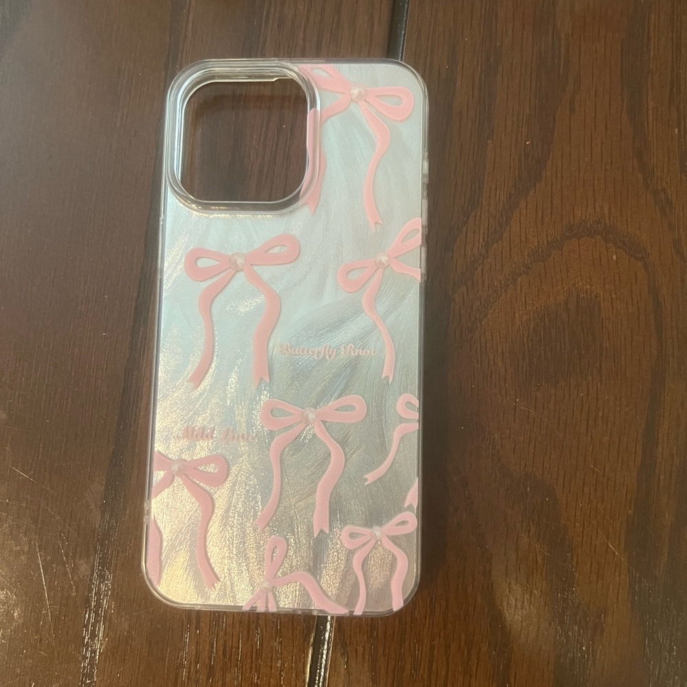 iPhone 15 ProMax Silver with Pink Bows Phone Case